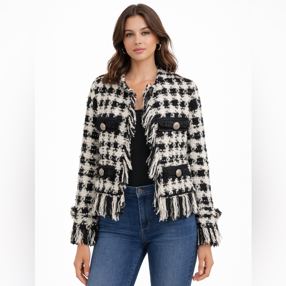 Adrienne Landau Black and White Checkered Blazer
